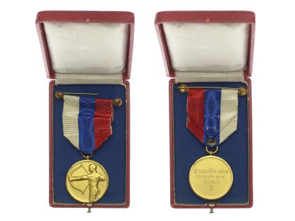ČSR, lukostřelba, AE medaile Lukostřeleckých závodů, Terezín 1934, stužka, původní etue, stav 1/1