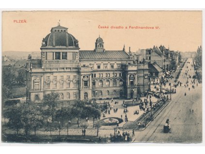 47 - Plzeň, České divadlo a oživená Ferdinandova třída, cca 1911