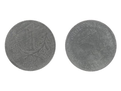 Protektorát Čechy a Morava, mince 1 Koruna, 1944, stav 1/1...viz autentické foto