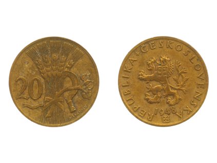 ČSR, mince 20 h, 1948, stav 1/1...viz autentické foto