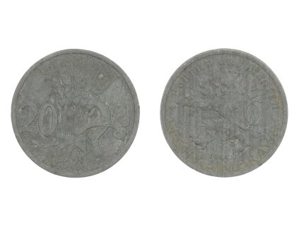 Protektorát Čechy a Morava, mince 20 h, 1944, stav 1/1..viz autentické foto