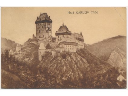 02 - Berounsko, Karlův Týn, Karlštejn, pohled na hrad, cca 1921