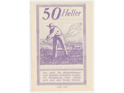 Rakousko, nouzová bankovka 50 h, Pischelsdorf, 1920, krásný stav UNC
