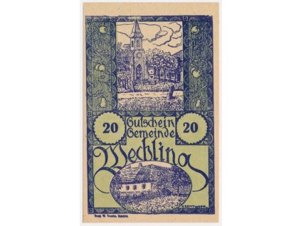 Rakousko, nouzová bankovka 20 h, Wechling, 1920, krásný stav UNC