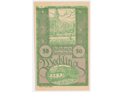 Rakousko, nouzová bankovka 50 h, Wechling, 1920, krásný stav UNC