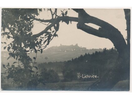 10 - Chrudimsko, Lichnice, lesní partie s pohledem na zříceninu hradu, 1924