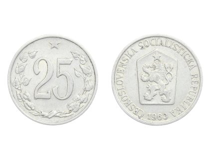 ČSSR, mince 25 h, 1963, stav 1/1...viz autentické foto
