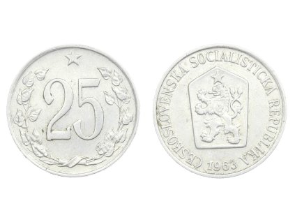 ČSSR, mince 25 h, 1963, stav 1/1...viz autentické foto