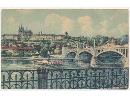 49 - Praha, Mánesův most, pohled na Hradčany, cca 1920