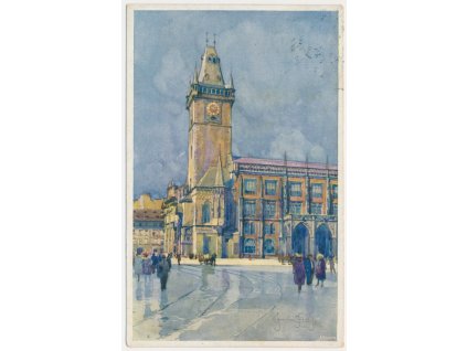 49 - Praha, oživené nároží Staroměstské radnice, cca 1924