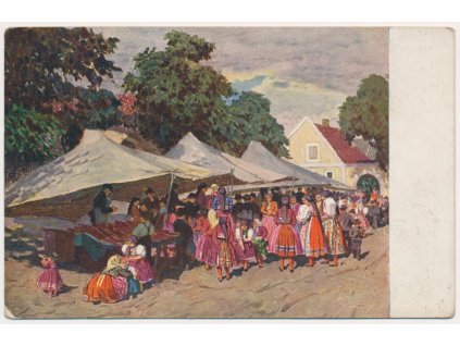 15 - Domažlicko, V. Malý - oživená partie z pouti, cca 1925