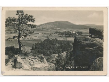 58 - Semilsko, Český ráj, Kozákov, pohled na vesnici a horu, cca 1943