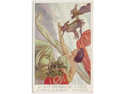 VI. slet všesokolský v Praze 1912, oficiální pohlednice, malíř F. Urban