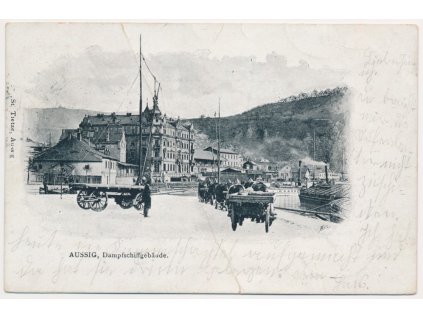 69 - Ústí nad Labem (Aussig), Dampfschiffgebäude, oživený přístav, 1899, vada - lom