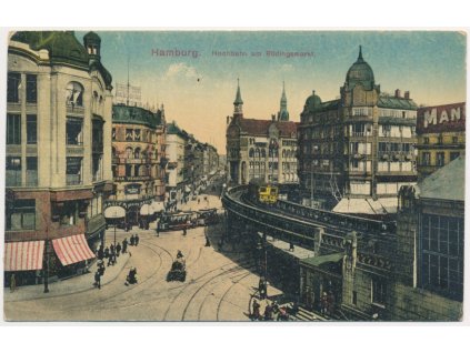 Německo, Hamburg, Hochbahn am Rödingsmarkt, cca 1920