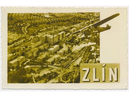 73 - Zlín, koláž, pohled na město z letadla, cca 1938