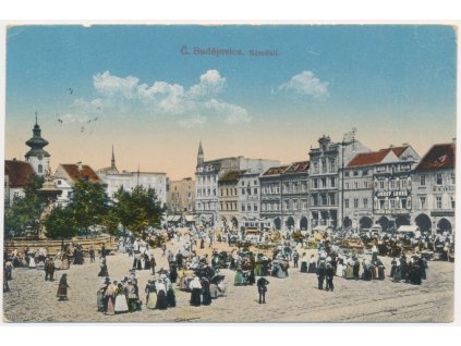 12 - České Budějovice, oživené náměstí s trhy, cca 1918
