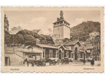 25 - Karlovy Vary (Karlsbad), Marktrunnen, oživené náměstí, cca 1926