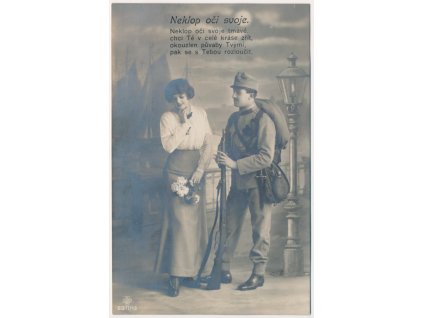 Milostná vojenská pohlednice, Neklop oči svoje, cca 1909