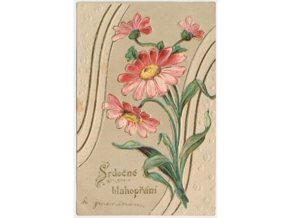 Blahopřejná pohlednice, tlačená květinová koláž, cca 1904