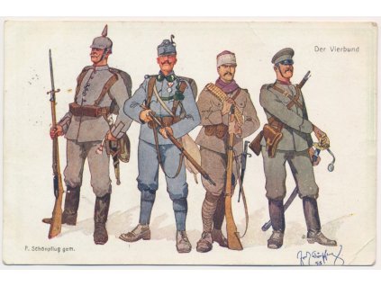 Oficiální vojenská pohlednice, Der Vierbund, cca 1917