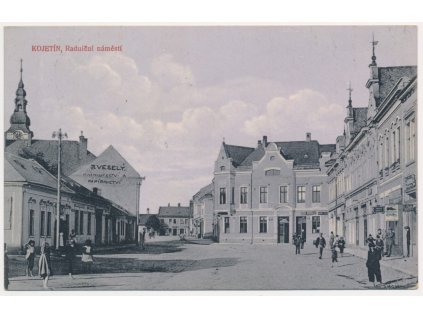 53 - Přerovsko, Kojetín, oživené Radniční náměstí, prošlá poštou 1917