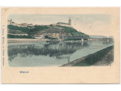 35 - Mělník, pohled na město z břehu řeky, prošlá poštou 1903