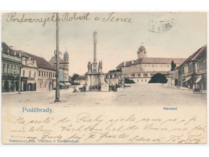 40 - Nymbursko, Poděbrady, oživená partie z náměstí, prošlá poštou 1902