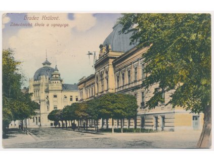 19 - Hradec Králové, Zámečnická škola a synagoga, prošlá poštou 1918