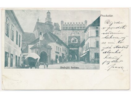 48 - Prachatice, oživená partie u Doleší brány, prošlá poštou 1903