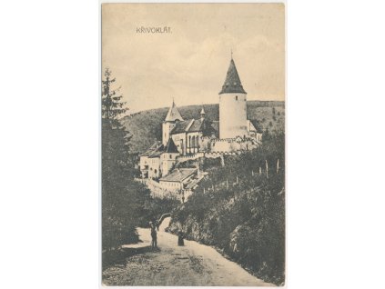 55 - Rakovnicko, Křivoklát, oživená partie na cestě k hradu, cca 1912