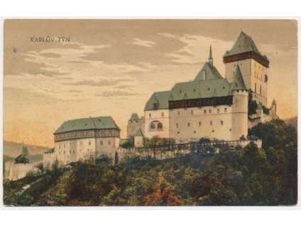 02 - Berounsko, Karlův Týn, pohled na hrad Karlštejn, cca 1924