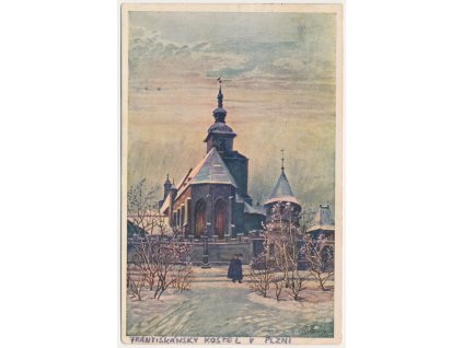 47 - Plzeň, Františkánský kostel s hradební baštou, cca 1918