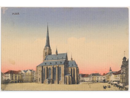 47 - Plzeň, náměstí s kostelem, cca 1918
