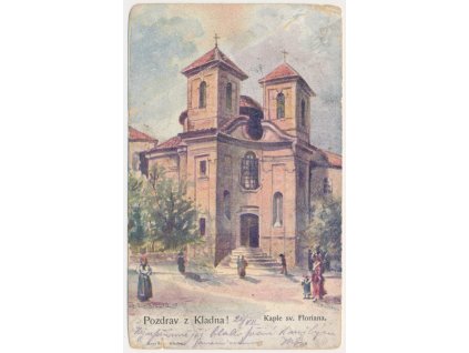 27 - Kladno, oživená partie u Kaple sv. Floriana, cca 1907, vada - lom