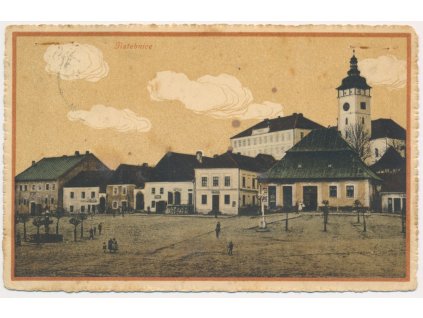 64 - Táborsko, Jistebnice, oživené náměstí, cca 1915