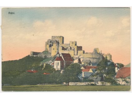 28 - Klatovsko, Šumava, pohled na hrad Rábí, cca 1909