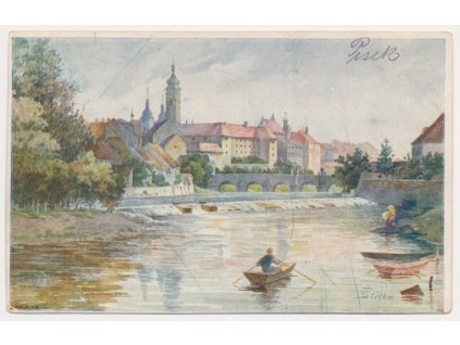 46 - Písek, živený pohled na město od řeky, cca 1916