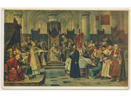 Mistr Jan Hus před koncilem v Kostnici, cca 1920