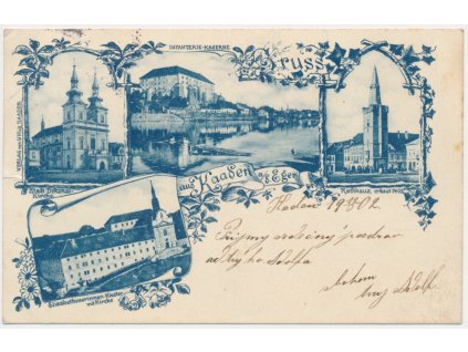 09 - Chomutovsko, Kadaň, 4 záběrová koláž s dominantami města, cca 1902