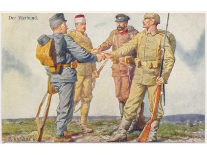 Vojenská, oficiální pohlednice červeného kříže, "Der Vierbund", cca 1916