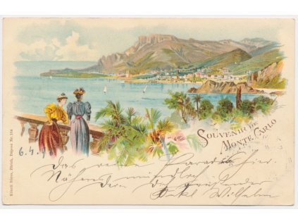 Monako, Monte Carlo, kolorovaná, celkový pohled, cca 1898