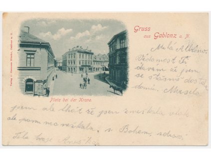 20 - Jablonec nad Nisou, Platz bei der Krone, cca 1898