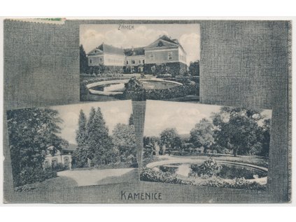 22 - Jičínsko, Kamenice (Konecchlumí), 3 okénková koláž, zámek a zámecká zahrada, cca 1914