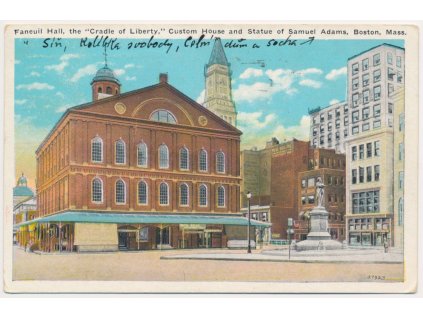 USA, Boston, Faneuil Hall, Custom House and Statue of Samuel Adams, 1936