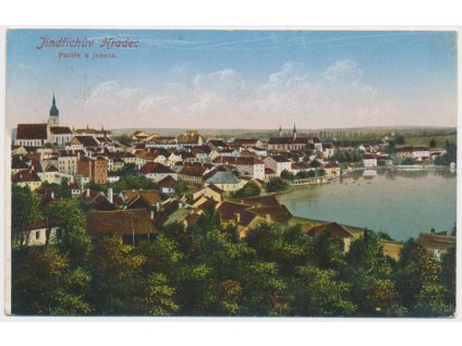 24 - Jindřichův Hradec, partie u jezera s pohledem na město, cca 1915