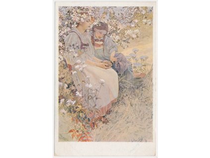 Mucha Alfons (1860-1939), Blahoslavení čistého srdce, secesní pohlednice, cca 1918