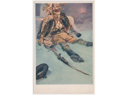 Mucha Alfons (1860-1939), Blahoslavení, kteří protivenství trpí..., secesní pohlednice, cca 1920