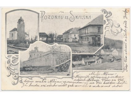 36 - Mladoboleslavsko, Skalsko, 4 záběrová koláž, mj. Nádraží, cca 1901