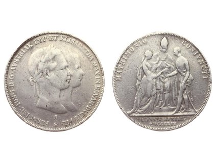 Rakousko - Uhersko, F.Josef I., 1 Tolar, 1854 A, Svatební, Ag mince, stav -1/1-